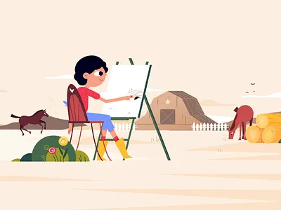 'Dream Huge' for Best Buy - Part 2 2d 2d animation animation character character animation characterdesign cow design farm farming hay horse illustration landscape motion design motiongraphics painting pig texas thelittlelabs