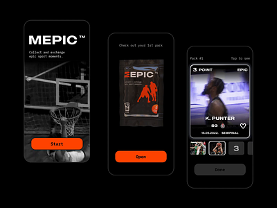 MEPIC™ - Mobile App animation app ball basketball black branding clean dark design logo mobile app nft orange slick sport typography ui user interface video webdesign