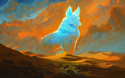 Sentinel of the Niamba Desert blue color concept desert fantasy landscape orange photoshop photoshop art sentinel serenity