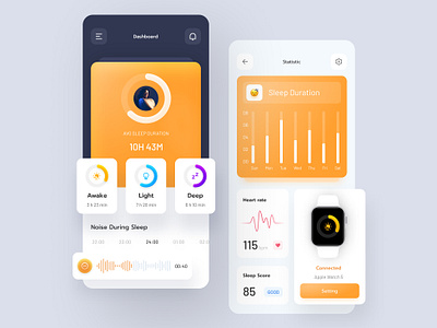 Sleep Tracker assistant dark ui heart rate monitoring sleep noise sleep sleep app sleep assistant sleep duration sleep score sleep track sleep tracker sleeping sleepy snoring statistic track watch yellow