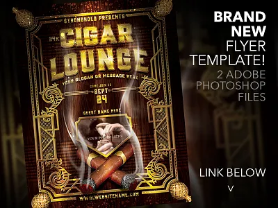 CIGAR LOUNGE FLYER TEMPLATE bling brand cigar flyer gold grunge retro smoke template vintage