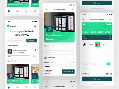 Cocourse - Online Course Mobile App academy app class course e learning education elearning figma learnapp learning app mobile mobile app mobile design online online class online course ui uidesign uiux ux