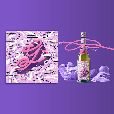 2021 36DOT Series - Letter G 3d lettering alphabet hand lettering illustration mockup packaging pattern design pink procreate ribbons rose whimsical wine label