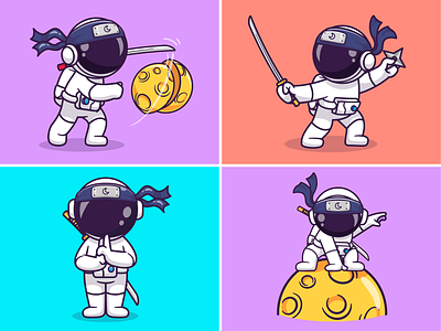 Astro ninja🧑🏻‍🚀⚔️🌕 astroman astronaut character cute fight icon illustration logo moon ninja rocket scarf shiruken slice space spaceship spacesuit sword war warrior