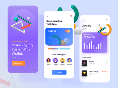 FinTech- Wallet App Concept 3d analytics app application bank card chart clean currency finance fintech app interface mobile money transaction ui ux uxui wallet