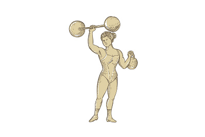 Vintage Circus Strongwoman Female Lady Strongman Lifting Barbell barbell circus performer circus strongwoman drawing engraving etching exercise female female strongman girl kettlebell lady lifting strength strong strongman strongwoman vintage woman