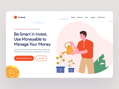 Moneyable - Investing His Money to Grow clean design flat flat illustration grow illustration illustration kit investing man minimalist money stocks market ui ui design ui kit vector