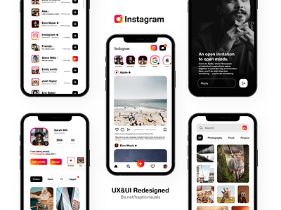 Instagram UI&UX Redesigned. adobe adobe xd animation app design figma figmadesign flat illustrator minimal typography ui uidesign uiinspiration userinterface design userinterfacedesign ux web webdesign