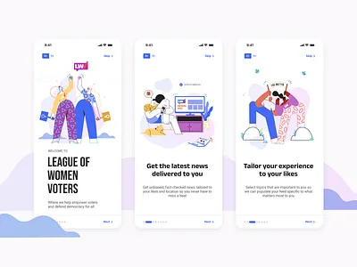 Onboarding for League of Women Voters app design logo native app onboarding product product design ui ux