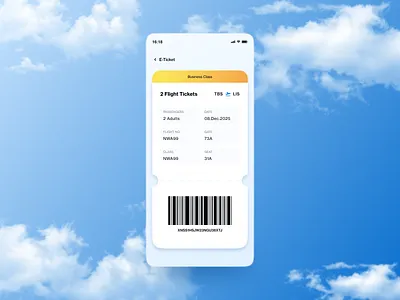 Airplane Tickets Mobile Screen airplane bar code clouds concept design figma flying flying tickets freelance mobile mobile app mobile design neumorphism qr code responsive design sky tickets ui uiux user interface ux