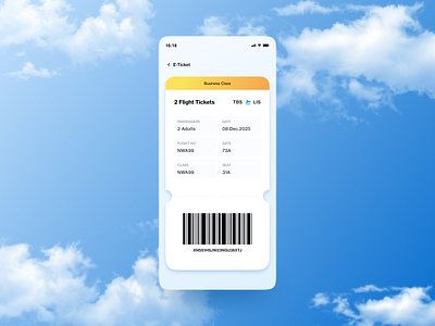 Airplane Tickets Mobile Screen airplane bar code clouds concept design figma flying flying tickets freelance mobile mobile app mobile design neumorphism qr code responsive design sky tickets ui uiux user interface ux