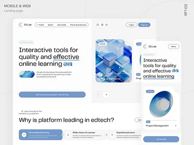 ED Lab - Learning Landing Page course management digital courses e learning ui education education technology futuristic design interactive tools knowledge platform landing page learning learning system modern website online learning responsive layout ui components ui design ux design ux ui design web design website