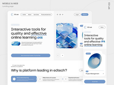 ED Lab - Learning Landing Page course management digital courses e learning ui education education technology futuristic design interactive tools knowledge platform landing page learning learning system modern website online learning responsive layout ui components ui design ux design ux ui design web design website