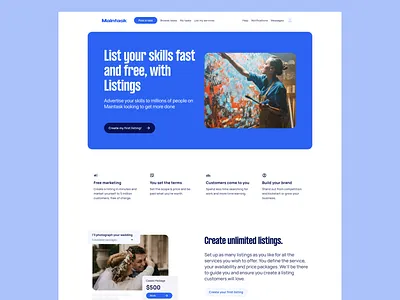 Freelancer Portfolio Website | Maintask clean layout clients cv design free listing free marketing freelancer interface design landing page listing personal project portfolio landing page portfolio website price packages skills tasks ui user experience webflow website design
