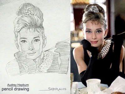 Portrait Drawing - Audrey Hepburn 50s 60s art artist artwork audrey hepburn charcoal drawing drawing illustration pencil portrait traditional art vintage