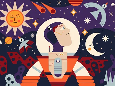 Space character digital folioart illustration owen davey space vectonator vector