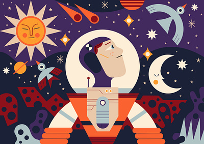 Space character digital folioart illustration owen davey space vectonator vector