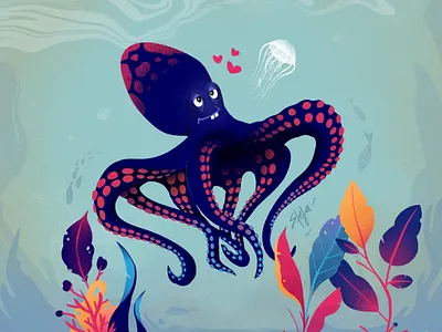 Octopus love 2d art 2d character cartoon drawing illustration love procreate romance