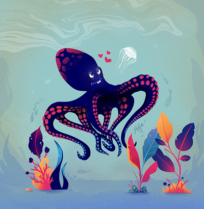 Octopus love 2d art 2d character cartoon drawing illustration love procreate romance