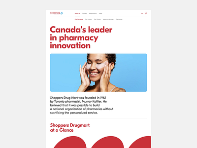 Shoppers Drug Mart Corporate Website 2 canada clean corporate corporate website corporate website design health healthcare microinteraction motion motion design pharma pharmaceutical pharmacy red ui ux web webdesign website white