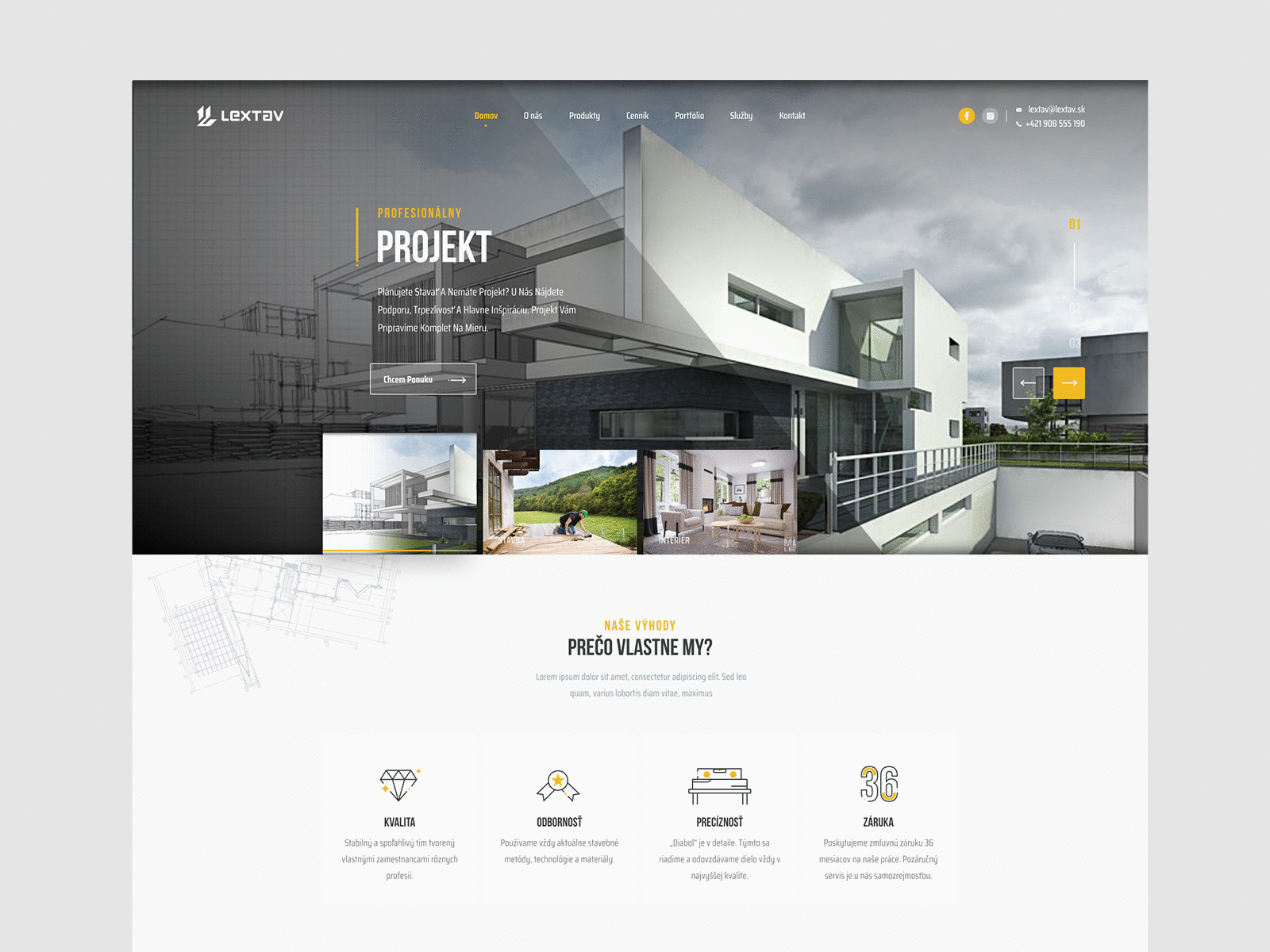 Lextav - Projection, Construction work and Interior design clean design header home homepage interior landing minmal modern slovak ui ux web webdesign website