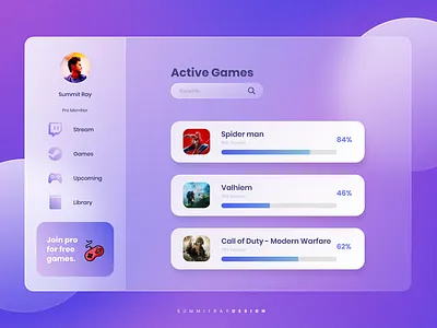 Hello, Dribbble! Game Web Glassmorphism design trend game design game ui design glass effect glassmorphism interaction ui uidesign web design