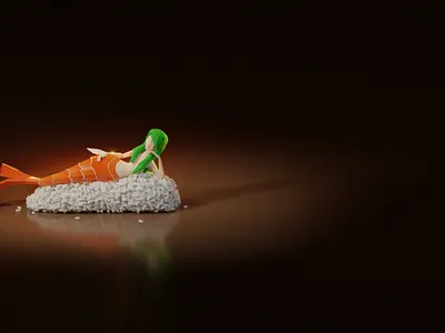 Lowpoly mermaid on sushi 3d character food foodporn game asset girl illustration low poly lowpoly mermaid model sushi