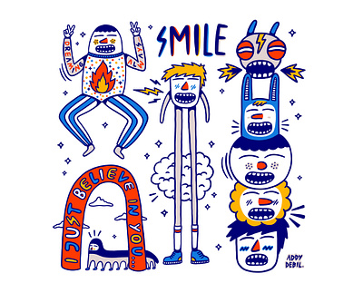 Just Smile More addydebil art artwork believe character characters clown doodle doodleart doodling illustration smile smilemore smiley face surreal art