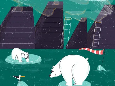 Protect your planet 2d character energy flat graphics illustration illustrator north pole photoshop planet polar bear protect texture vector