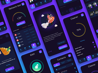 iOs Cleaner Mobile App 3d app cleaner dark dark ui ios ios app mobile mobile app mobile ui ui uiux