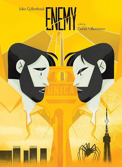 Enemy - Doppelgänger - Movie Poster- illustration design doppelganger editorial editorial illustration enemy evil evil twin graphic design illustration jake gyllenhaal magazine movie movie poster poster yellow