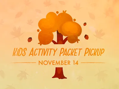 KiDS November Event acorns celebration church design event fall illustration kids leaves ministry november orange tree warm