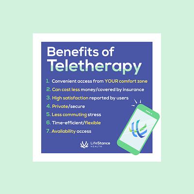 LifeStance Health Instagram Post - Benefits of Teletherapy adobe illustrator adobe illustrator cc corporate social design digital design illustration illustrator mental health mental health awareness social media teletherapy