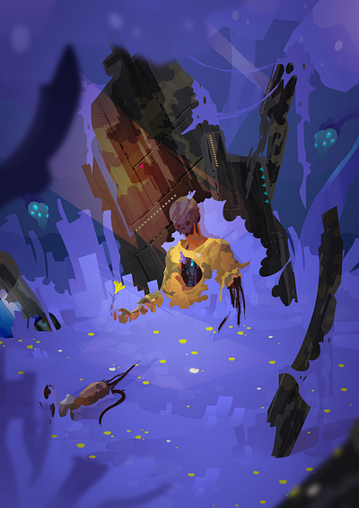 Death in the clearing alien android character design gaming illustration modern planet vector
