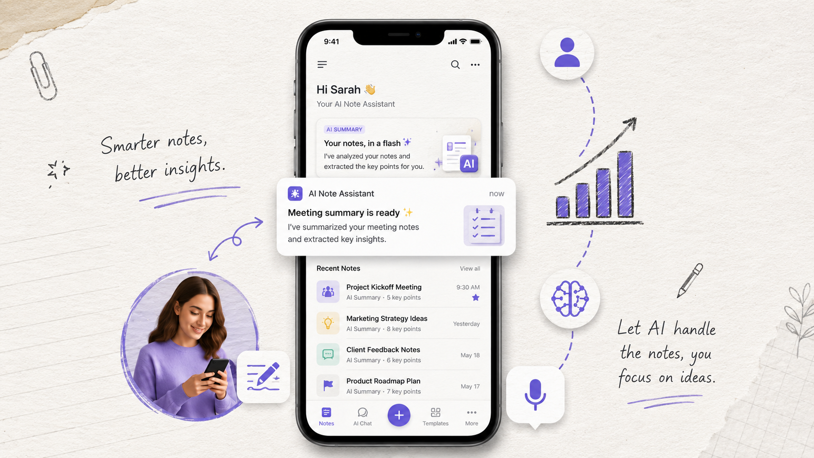 AI Notes: Smarter Note-Taking & Productivity Experience ai notes app ui designoweb technologies note taking app notes product design productivity smart note taking smart work trending ui ui ux