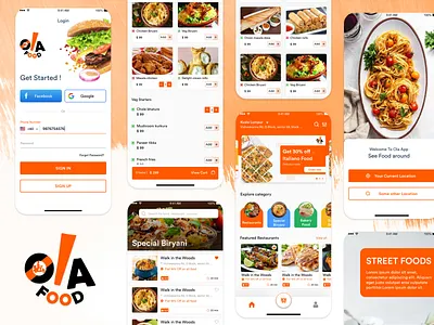 Ola Food - Food Delivery Application UI Design designoweb food app mobile app mobile app development mobile application mobile ui uidesign uiux