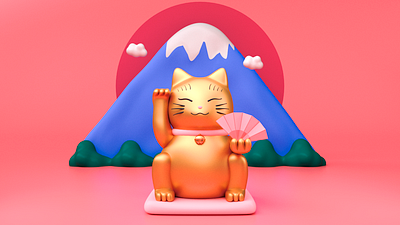 Japan cat Maneki Neko 3d branding c4d cat design illustration japanese art maneki manekineko neko