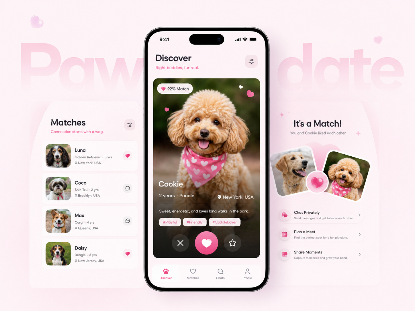 PawDate: Where Every Tail Finds A Match app ui community platform dating app designoweb technologies dog dating interaction design modern ui pawdate pet app social networking trending ui ui ux website ui