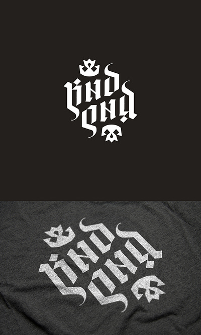 KND-QND ambigram logo ambigram blackletter crown custom lettering king lettering logo queen skull