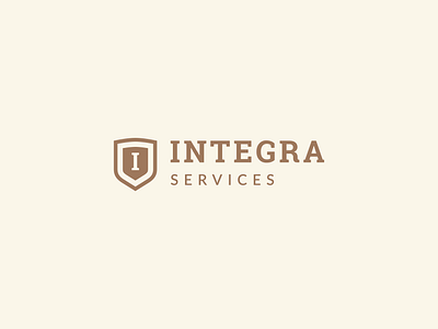 Integra Services accounting brand branding brown finance gold logo logo design logo design branding logo designer logo designs logos logotype shield wordmark