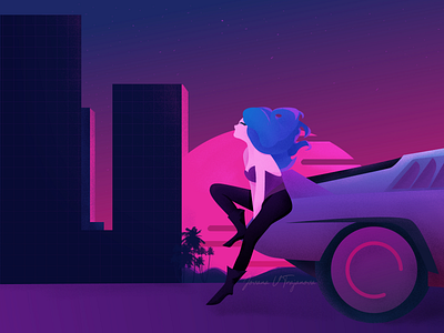 Ghost City art calming cyberpunk design drawing futuristic girl gradient illustration magic neons palette purple synthwave