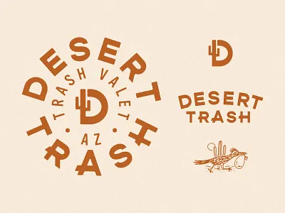 Desert Trash Branding brand identity branding branding design desert garbage logo monogram roadrunner seal trash trash pickup wordmark