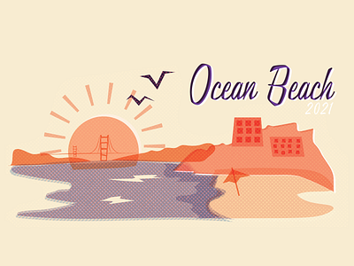 Ocean Beach Postcard beach golden gate golden gate bridge halftone illustration postcard risograph san francisco vintage