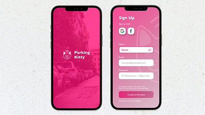 ParkingKitty Daily UI 001 Mobile App branding creative daily 100 challenge daily ui 001 dailyui dailyuichallenge design illustration logo mobile parking parking app parkingkitty portland typography vector xd