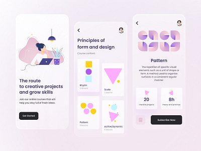 Online Courses - Mobile App app app design clean clean ui design glass glass effect illustraion illustration ios mobile mobile app pattern ui