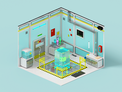 Captive 3d alien creature illustration isometric lab render scifi voxel voxelart