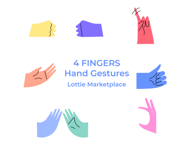 4 Fingers, Hand Gestures body language communication design emoji set emotions express fingers gamification gif animation hand hand gestures hand icon hand motion icon design interactive design lottie animation lottiefiles mobile ui motion design motion graphics sticker set