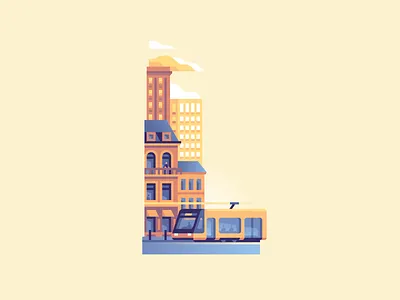 L 36daysoftype city color illustration letter tram type urban