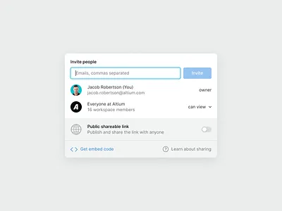 Sharing in A365 animation collaboration design embed figma interaction interface invite pcb product design share teamwork web