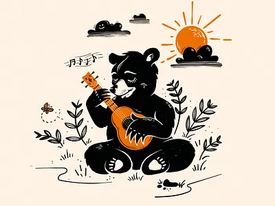 Bear playing ukulele digital art digital illustration drawing illustration illustrator vector
